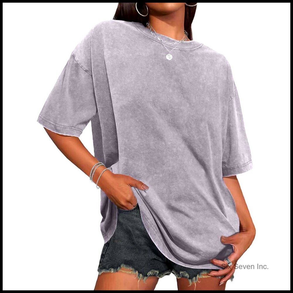 Oversized Vintage Tee Loose Fit Casual Crew Neck Short Sleeve Cotton Top